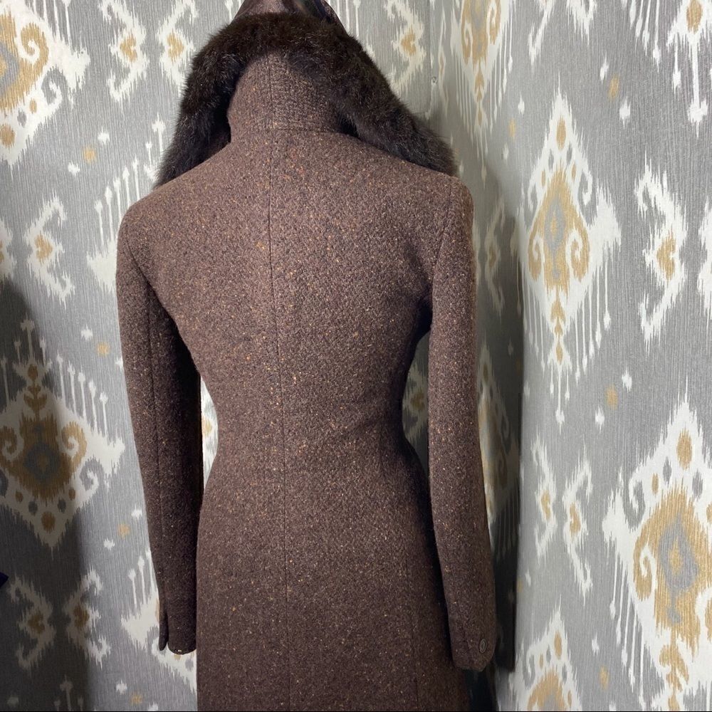 Ralph Lauren Cocoa Brown Lamb Tweed & Opossum Collar Full Length Coat - Picture 4 of 16